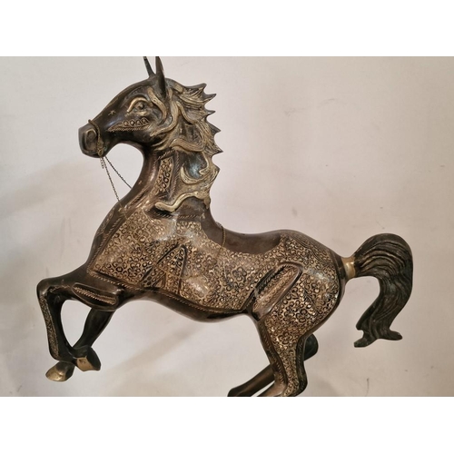 588 - Decorative Bronze Colour Metal Statue of Rearing Horse on Sphere, with Engraved Patterns, (Approx. H... 