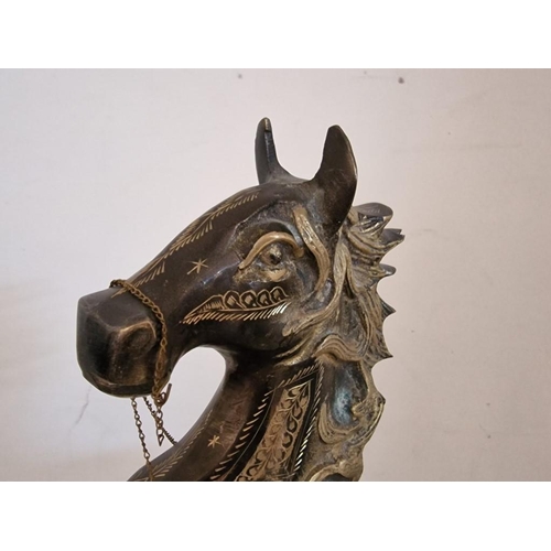 588 - Decorative Bronze Colour Metal Statue of Rearing Horse on Sphere, with Engraved Patterns, (Approx. H... 