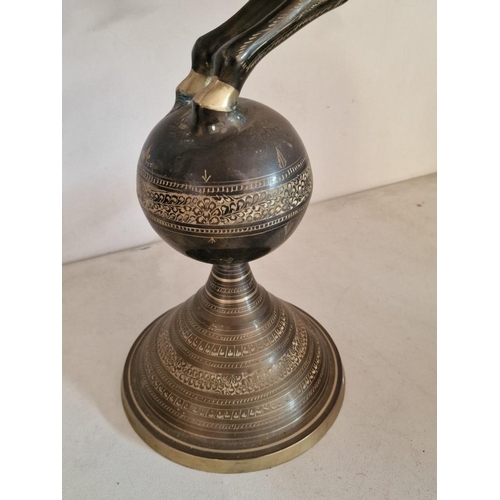 588 - Decorative Bronze Colour Metal Statue of Rearing Horse on Sphere, with Engraved Patterns, (Approx. H... 