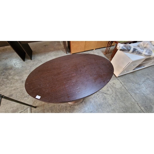 Dark Wood Effect Oval Shaped Side Table with Turned Wood Pedestal Leg and Round Metal Base, (Approx.