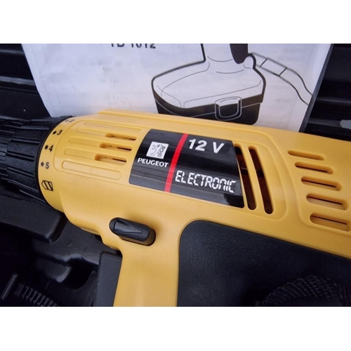 156 - Peugeot 12v Cordless Drill in Hardcase with 2 x Batteries, (Model: TB1012), Looks Unused, Basic Test... 