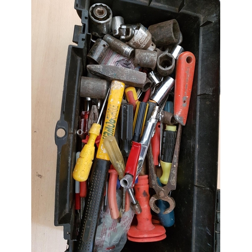 152 - Large Black Plastic Tool Box with Assorted Collection of Tools