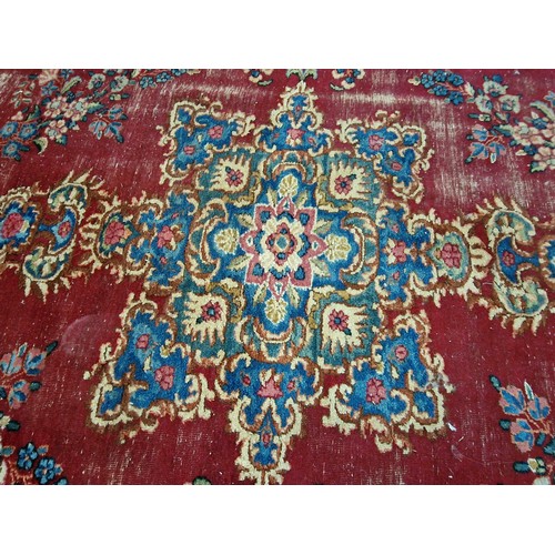 27 - Hand Woven Kirman Persian Carpet, (Approx. 3m x 2m), with Bold Floral Designed Medallion with Decora... 