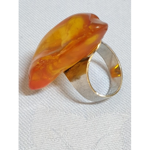 194 - Amber Silver Ring