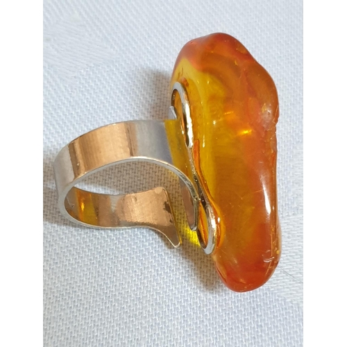 194 - Amber Silver Ring