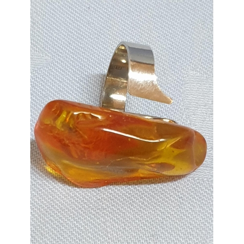 194 - Amber Silver Ring