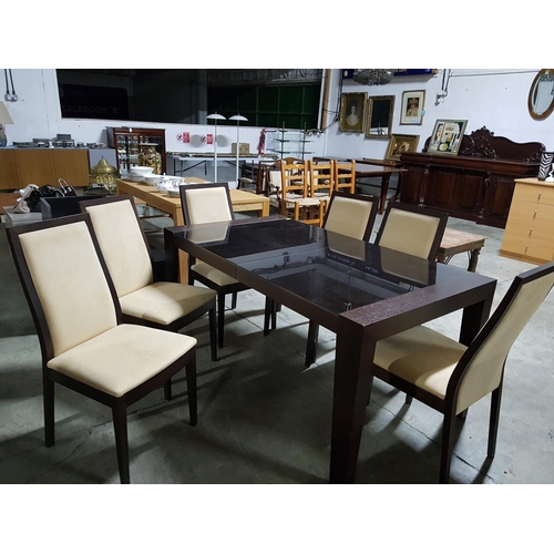 186 - Modern Black Glass Top Extendable Dinning Table Together with 6 x Matching Dinning Chairs with Beige... 