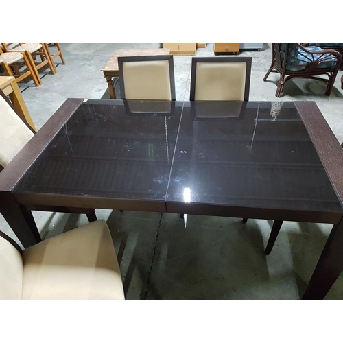 186 - Modern Black Glass Top Extendable Dinning Table Together with 6 x Matching Dinning Chairs with Beige... 