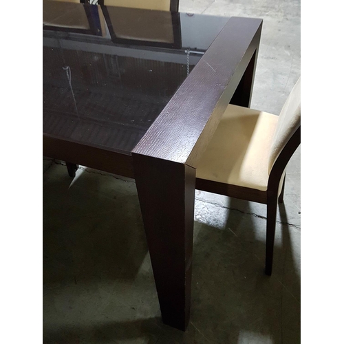186 - Modern Black Glass Top Extendable Dinning Table Together with 6 x Matching Dinning Chairs with Beige... 