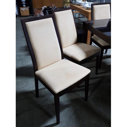 186 - Modern Black Glass Top Extendable Dinning Table Together with 6 x Matching Dinning Chairs with Beige... 