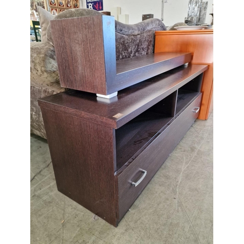 199 - Modern Wenge Colour TV Unit with Double Drawer and Shelf Space, Together with Matching Wall Shelf

*... 