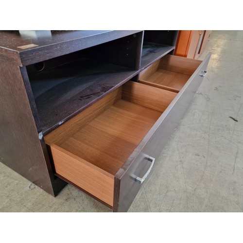 199 - Modern Wenge Colour TV Unit with Double Drawer and Shelf Space, Together with Matching Wall Shelf

*... 