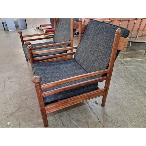 204 - Pair of Mid-Century Teak Armchairs, Believed to be 'Guy Rogers', with Grey Colour Seat and Back Cush... 