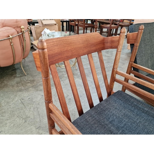 204 - Pair of Mid-Century Teak Armchairs, Believed to be 'Guy Rogers', with Grey Colour Seat and Back Cush... 