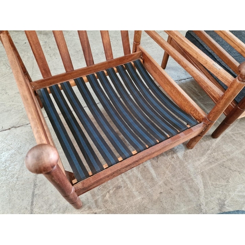 204 - Pair of Mid-Century Teak Armchairs, Believed to be 'Guy Rogers', with Grey Colour Seat and Back Cush... 