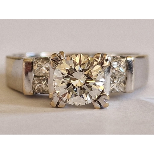 50 - 18ct Gold and Diamond Ring; Round Cut Centre Diamond (Approx. 1.1ct, Believed to be Colour H and VVS... 