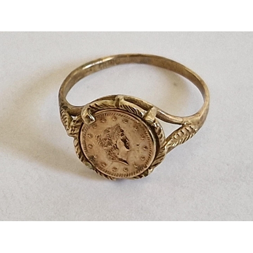 53 - Antique 9ct Gold Ring with Mexican(?) 'EMPERADON MAXIMILIANO' Coin, Total Weight Approx. 1.1g