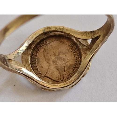 53 - Antique 9ct Gold Ring with Mexican(?) 'EMPERADON MAXIMILIANO' Coin, Total Weight Approx. 1.1g