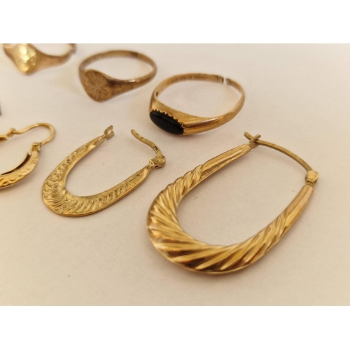 55 - Collection of 9ct Gold; 3 x Rings and 5 x Single Earrings (Some A/F or Scrap), (Total Weight Approx.... 