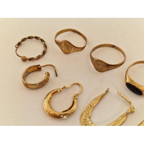 55 - Collection of 9ct Gold; 3 x Rings and 5 x Single Earrings (Some A/F or Scrap), (Total Weight Approx.... 