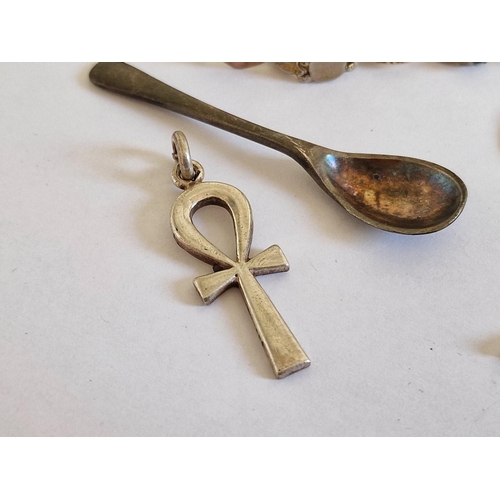 59 - Qty of Yellow & White Metal Rings, Cross Pendant, Single Earrings and Miniature Spoon (some a/f)