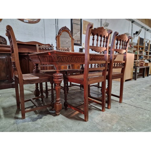 172 - Antique Carved Oak Rectangular Dining Table with Pineapple Legs (Approx. 123 x 89cm), Together with ... 