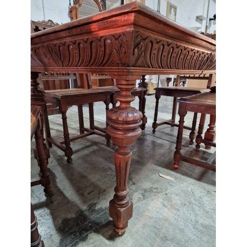 172 - Antique Carved Oak Rectangular Dining Table with Pineapple Legs (Approx. 123 x 89cm), Together with ... 