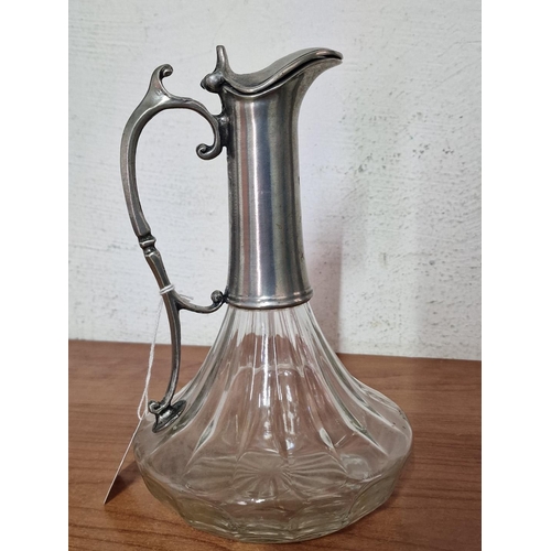 120 - Vintage Claret Jug / Decanter with White Metal Neck, Handle and Pourer