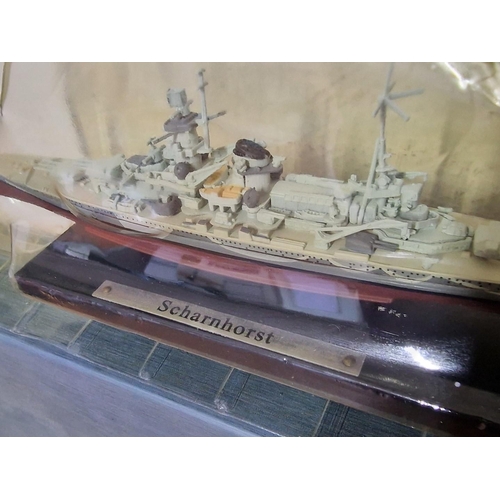 32 - Collection of 2 x 'Atlas Editions' Scale Model Military Warships; 'HMS Exeter' and 'Scharnhorst', in... 