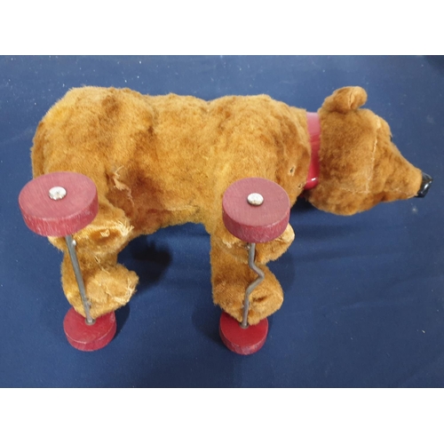 10 - Vintage Toy Bear on Red Wooden Wheels