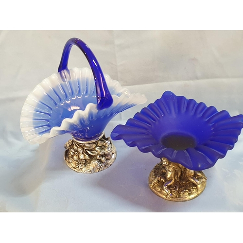 180 - Robean Blue Glass / Silver (.925) Plated Collection of 3 x Different Shape Dishes and Napkin Holder ... 