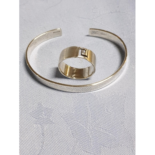 181 - (.925) Silver Bangle Bracelet, Cyprus Hallmark, Total Weight 13gr Together with Silver (.925) Ring w... 