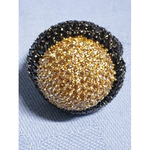 184 - Fancy Silver (.925) Cyprus Hallmark with Gold and Black Crystals, Size M/N