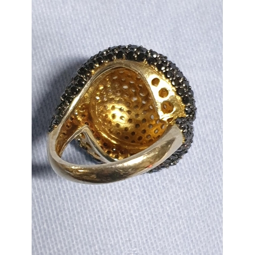 184 - Fancy Silver (.925) Cyprus Hallmark with Gold and Black Crystals, Size M/N