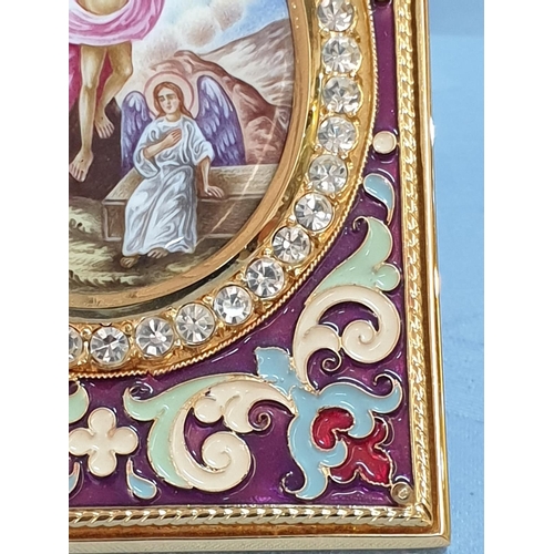 187 - White Metal / Gold Plated with Enamel and Crystals Hand Painted Miniature Icon; 