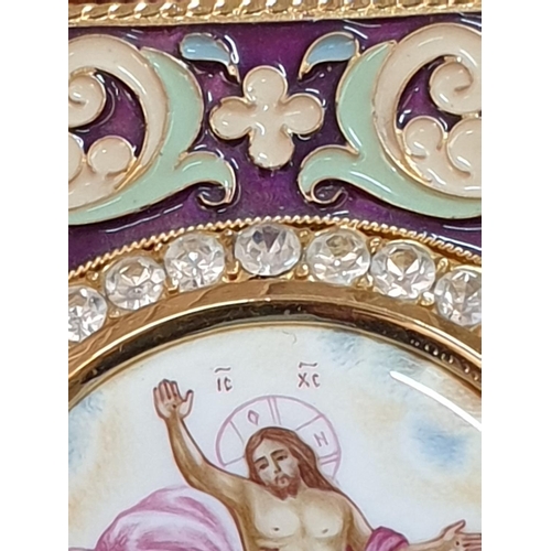 187 - White Metal / Gold Plated with Enamel and Crystals Hand Painted Miniature Icon; 