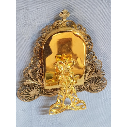 187 - White Metal / Gold Plated with Enamel and Crystals Hand Painted Miniature Icon; 