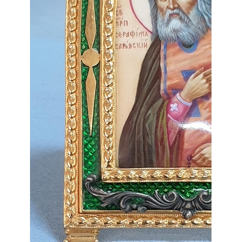 187 - White Metal / Gold Plated with Enamel and Crystals Hand Painted Miniature Icon; 