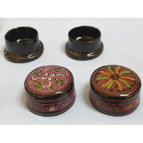 303 - Collection of 3 x Black Lacquer Trinket Boxes with Hand Painted Pattern (2 x Round Ø5cm x H:3.5cm ea... 