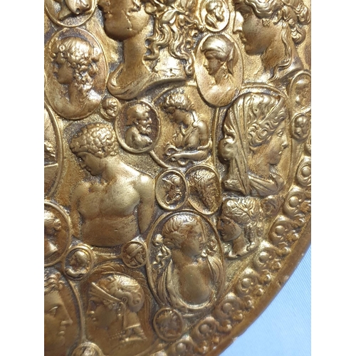 312 - Small Oval Brass Relief Decorated with Many Faces / Portraits (23.5cm x 20cm)