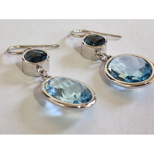 102 - Pair of Elegant 18ct White Gold Earrings Set with Large Oval Shape Aqua Marine(?) Stones, (Total Wei... 