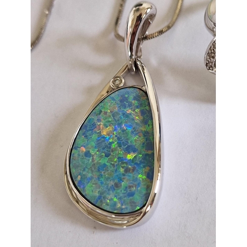 103 - Elegant 18ct White Gold, Opal(?) and Diamond Ring (Approx. 6.8g) and Pendant (Approx. 10.5g) on Whit... 