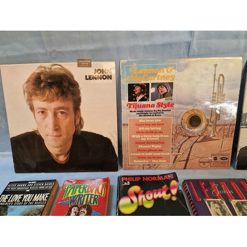 133 - Collection of LP Vinyl Records and Books on John Lennon / The Beatles, (8)