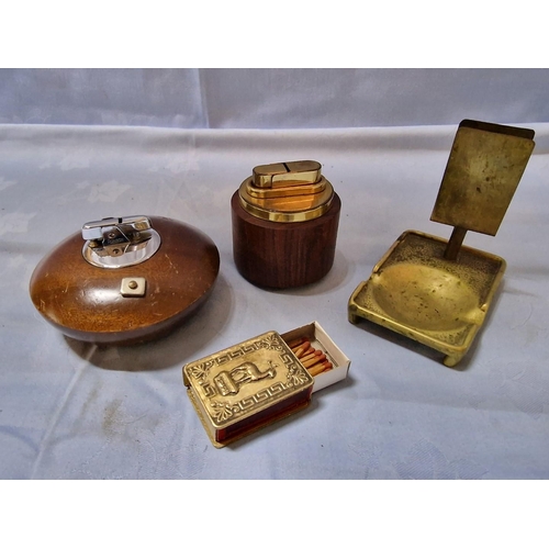 66 - Vintage Ronson Richmond Table Lighter in Wooden Base, Together with Other Table Lighter, Ashtray and... 