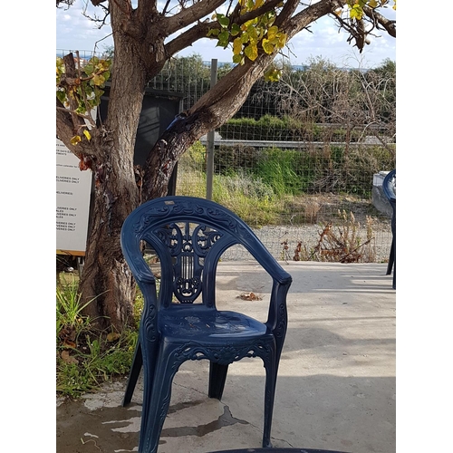 7 - Set of 6 x Blue Plastic Stacking Garden Arm Chairs in the Antique Style 'Harp Back' Design, (6)