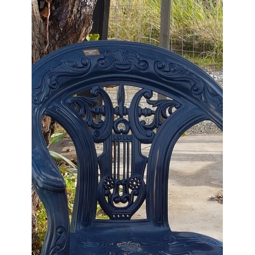 7 - Set of 6 x Blue Plastic Stacking Garden Arm Chairs in the Antique Style 'Harp Back' Design, (6)