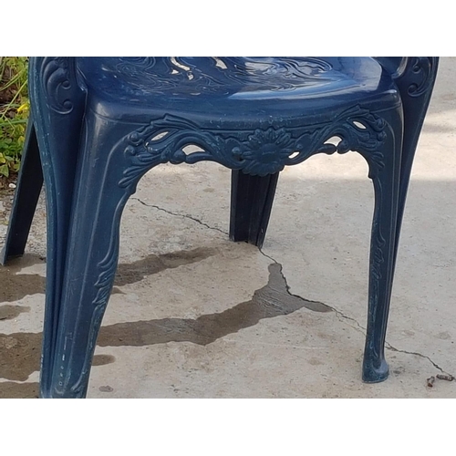 8 - Set of 6 x Blue Plastic Stacking Garden Arm Chairs in the Antique Style 'Harp Back' Design, (6)