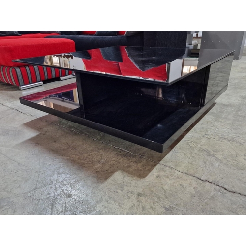 331 - Modern Black Gloss Square Coffee Table with Glass Top and 2-Drawers, (Approx. 100 x 100 x 36cm)