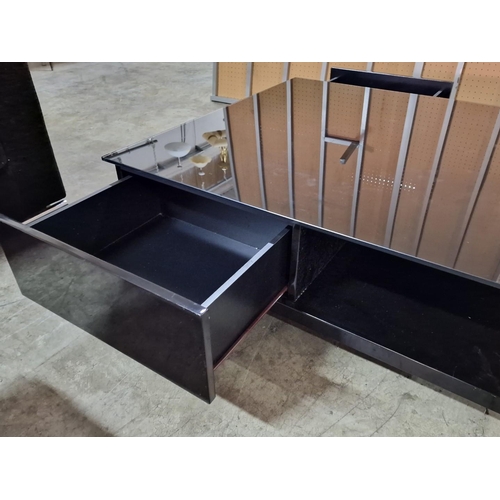 331 - Modern Black Gloss Square Coffee Table with Glass Top and 2-Drawers, (Approx. 100 x 100 x 36cm)