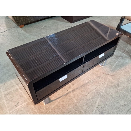 332 - Modern Black Gloss TV Unit with 2-Drawers and Open Shelves Over Chrome Legs, (Approx. 120 x 45 x 50c... 